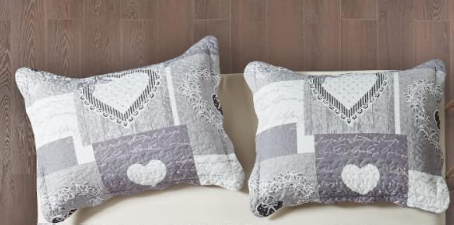 Brilliant Sunshine Traditional Rose and Sage Patchwork Pillowshams Set, Quilted Standard Pillowcases, 20x26 with 2" Flange, Scalloped Edge Pillow Covers, Pack of 2, Pink