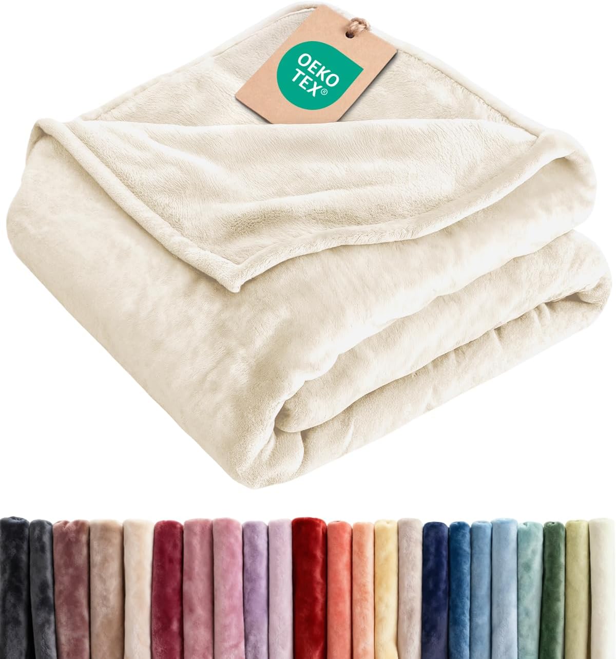 Ultra Soft Fleece Blanket Throw Size - Flannel Fleece Luxury Throw Blanket - Lightweight for Couch Bed Chair - Thick, Warm and Breathable - All Season Cozy Fuzzy, Anti-Static Microplush Bedding, Cream