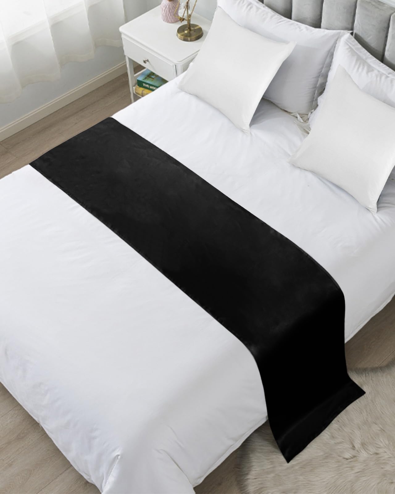 DecorLovee Ivory White Bed Runners for Queen Size Bed, Modern Decorative Bed Throws for Foot of Bed, Farmhouse Pure Ivory White Bed Runner Sofa Throw Bedding Scarf Protector Slipcover for Bedroom