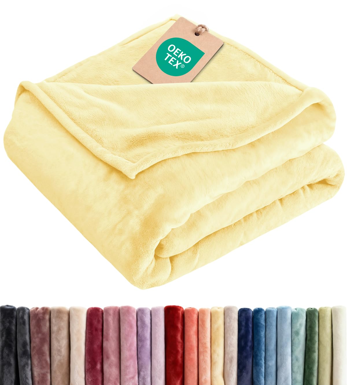 Ultra Soft Fleece Blanket Throw Size - Flannel Fleece Luxury Throw Blanket - Lightweight for Couch Bed Chair - Thick, Warm and Breathable - All Season Cozy Fuzzy, Anti-Static Microplush Bedding, Cream