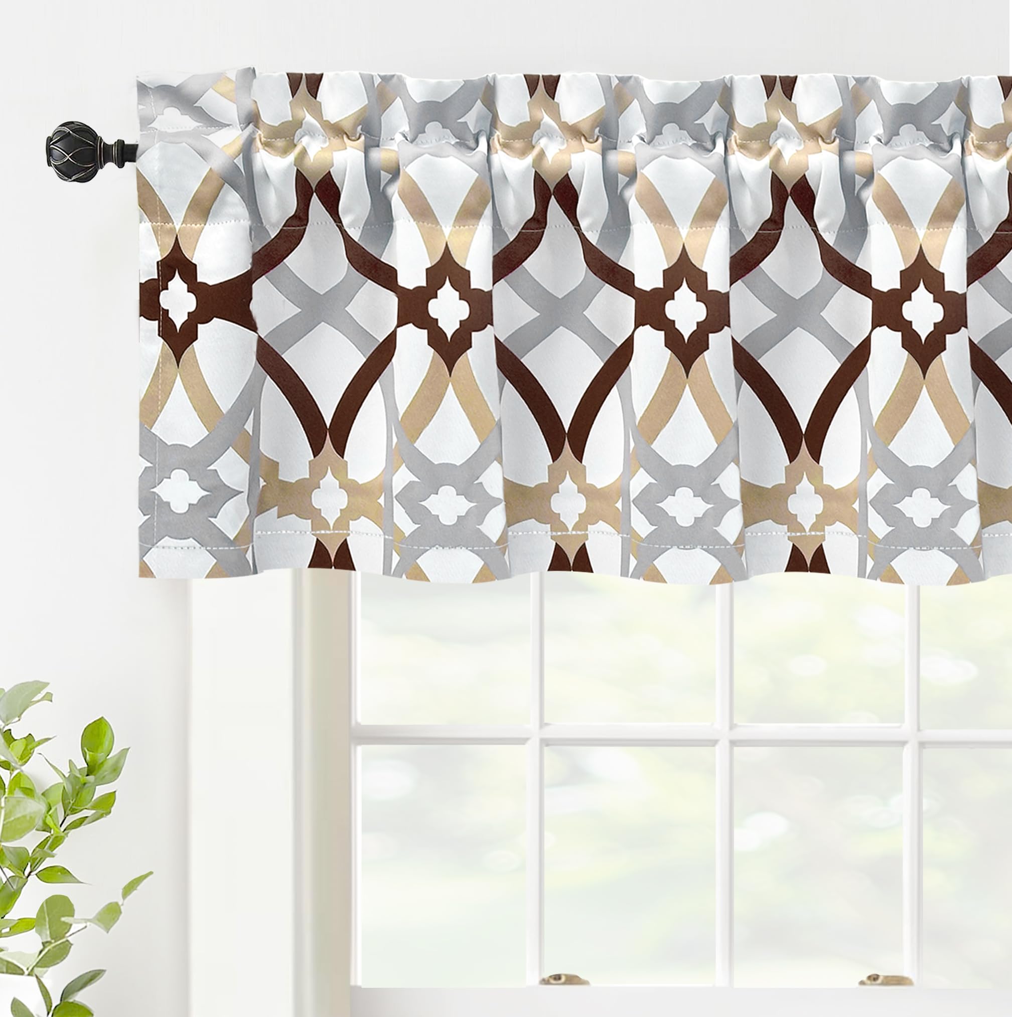 DriftAway Alexander Blackout Valances for Windows Thermal Insulated Kitchen Topper Geometric Moroccan Mid Century Pattern Match Thick Bathroom Curtain Valance Rod Pocket 52 Inch by 18 Inch Yellow/Gray