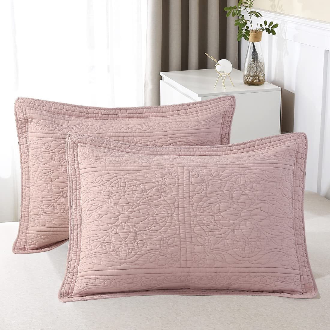 WINLIFE 100% Cotton Quilted Euro Sham Covers, 2 Pack Cotton 26'' x 26'' Pillow Covers, Soft and Breathable Euro Shams, Square Pillow Shams, Navy Blue