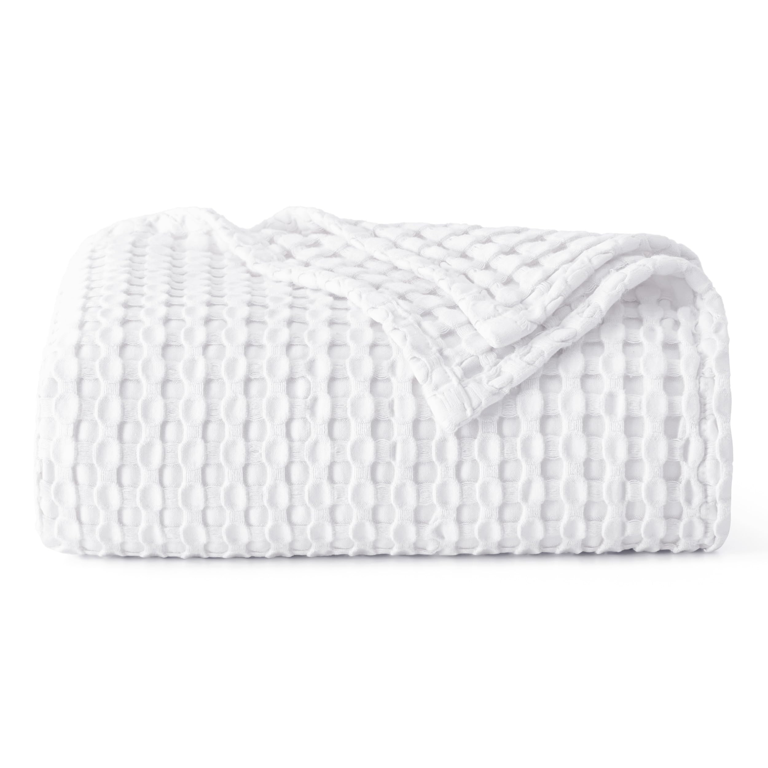 Bedsure Cooling Waffle Queen Size Blanket - Lightweight Cotton Summer Blanket of Rayon Derived from Bamboo for Hot Sleepers, Luxury Throws for Bed, Couch and Sofa, Ivory, 90x90 Inches