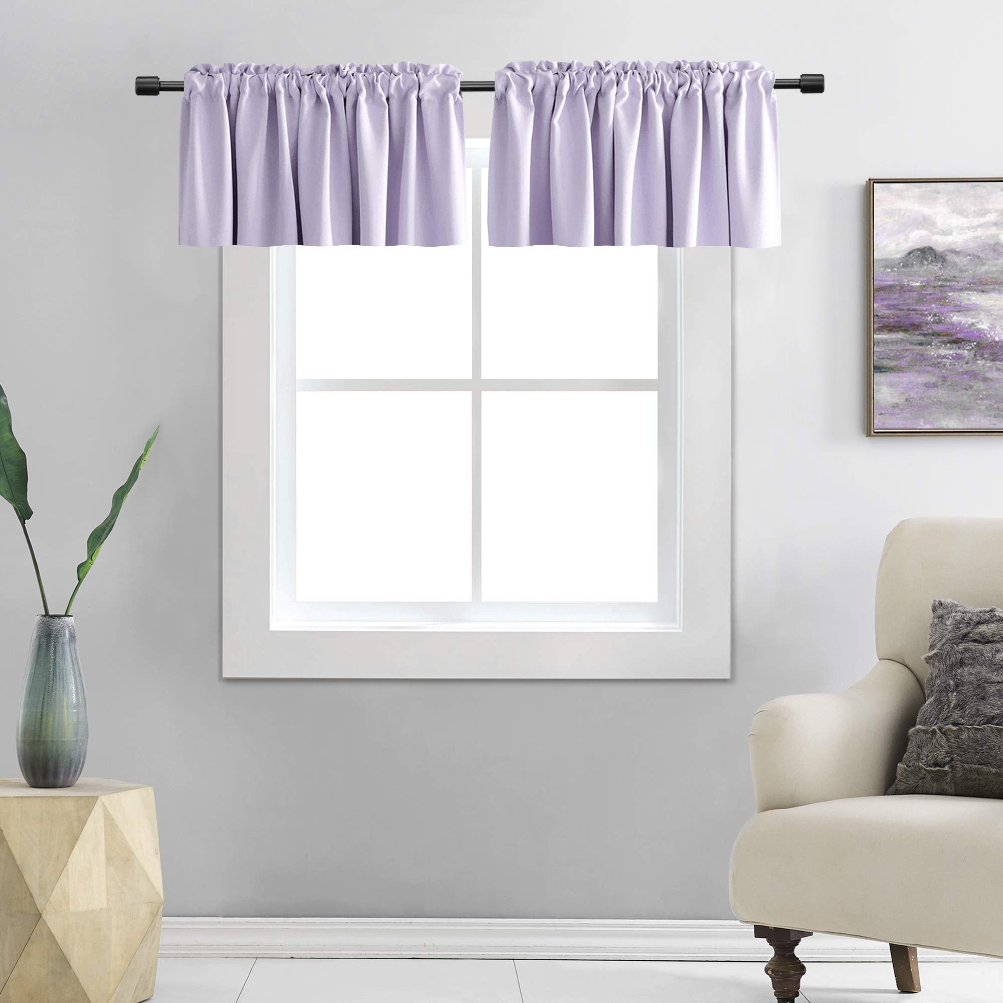 DONREN Teal Valances for Windows - Kitchen Valances for Small Window with Rod Pocket (2 Panels,42 by 18 Inch)
