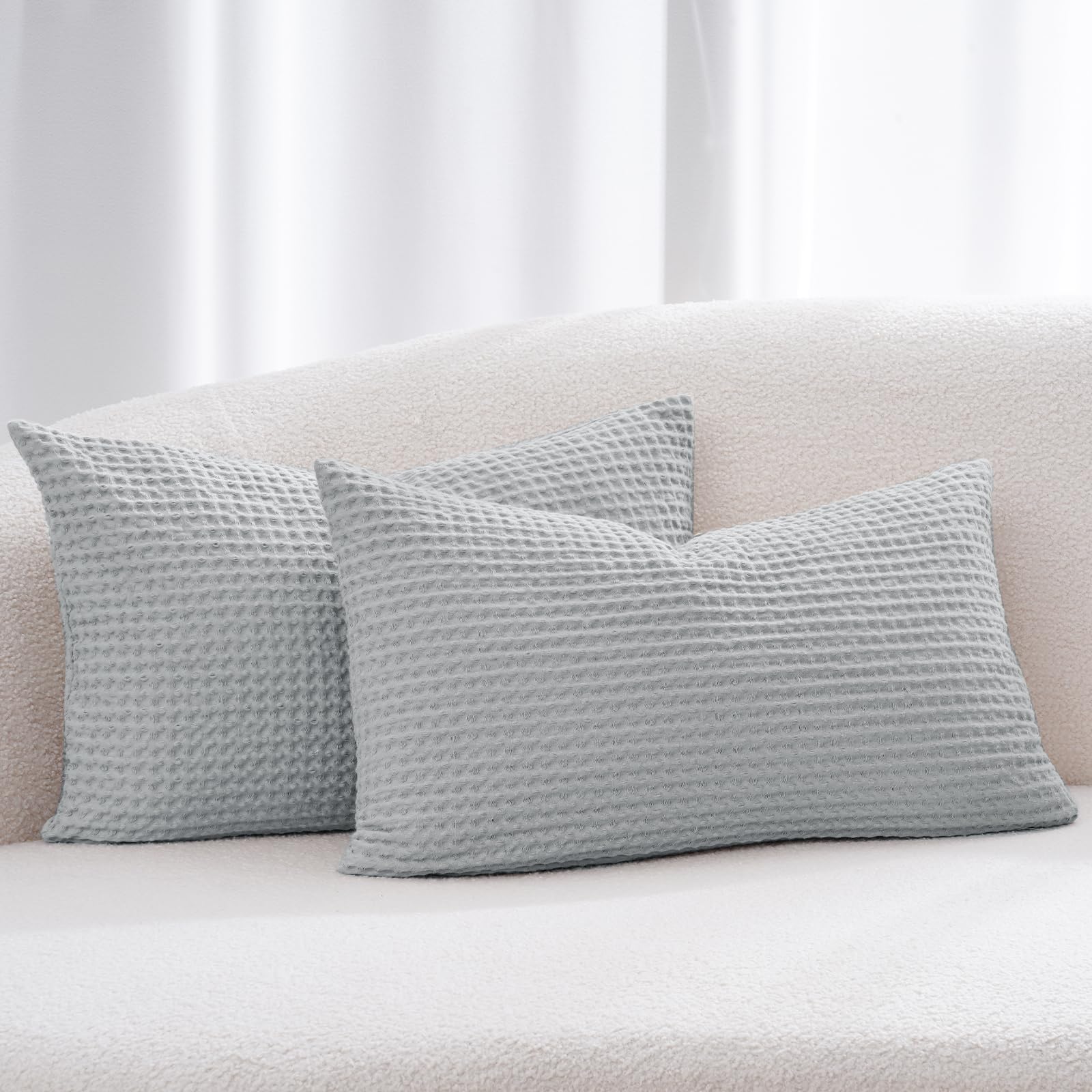 PHF 100% Cotton Waffle Pillow Shams Standard Size, 2 Pack 20" x 26" Soft Skin-Friendly and Breathable Pillowcases, No Filling, Aesthetic Woven Waffle Weave Pillow Covers for Bed, Dark Navy