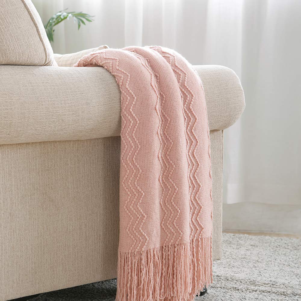 BOURINA Beige Throw Blanket 50x60 Inches Throw Textured Solid Soft Sofa Couch Decorative Knit Blanket
