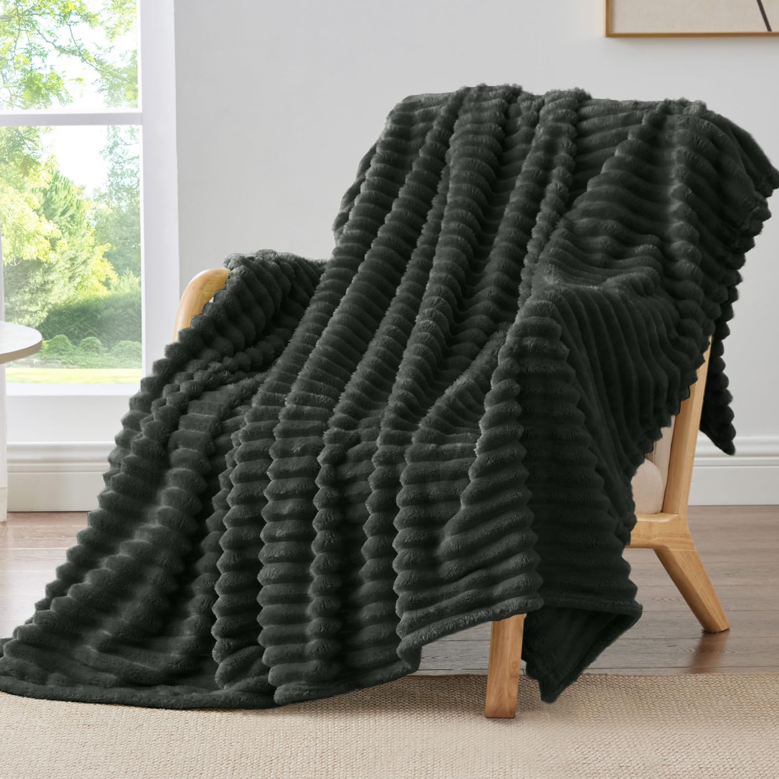 BEDELITE Fleece Throw Blanket for Couch - 300GSM Soft & Warm Fluffy Cream White Blanket, Decorative and Giftable Striped Blankets for Women, Men, 50"x60"