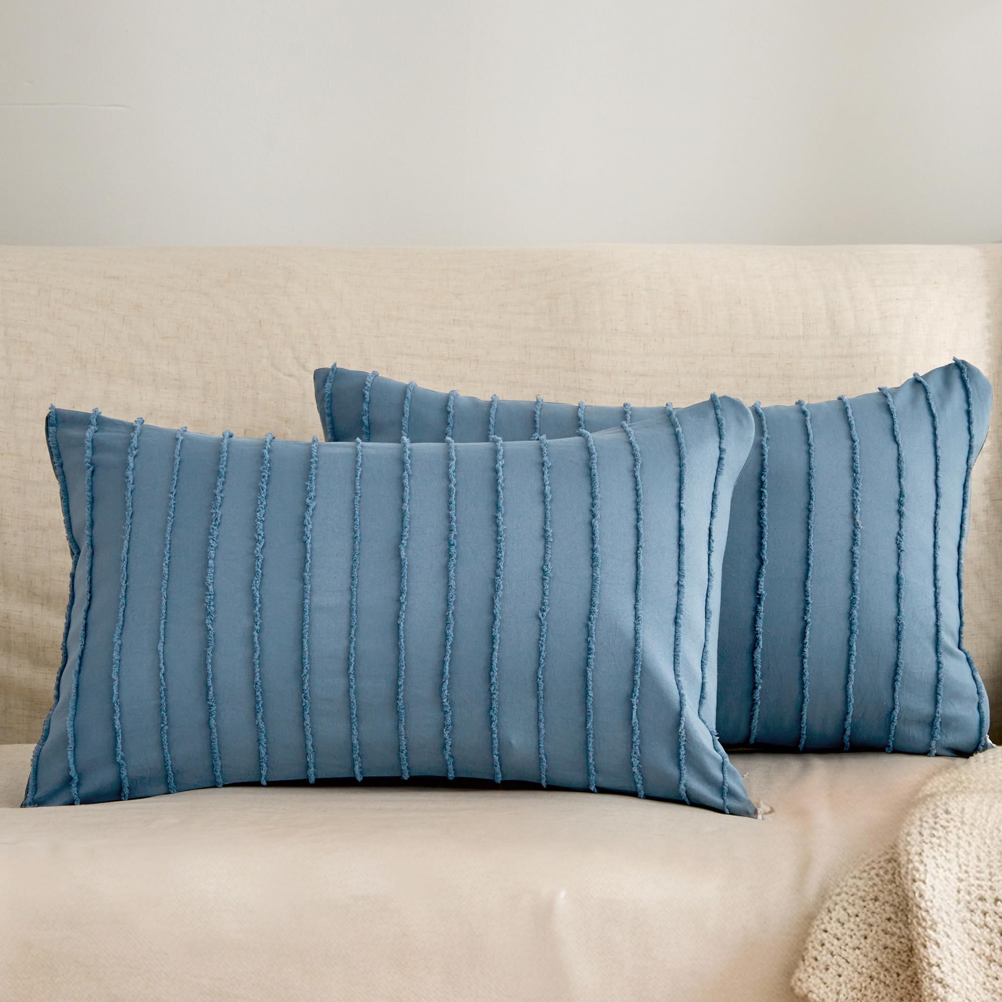JELLYMONI 2 Pack White Pillowcases Standard Size, Soft Microfiber Striped Tufted Pillow Covers with Envelope Closure (Pillows are not Included)