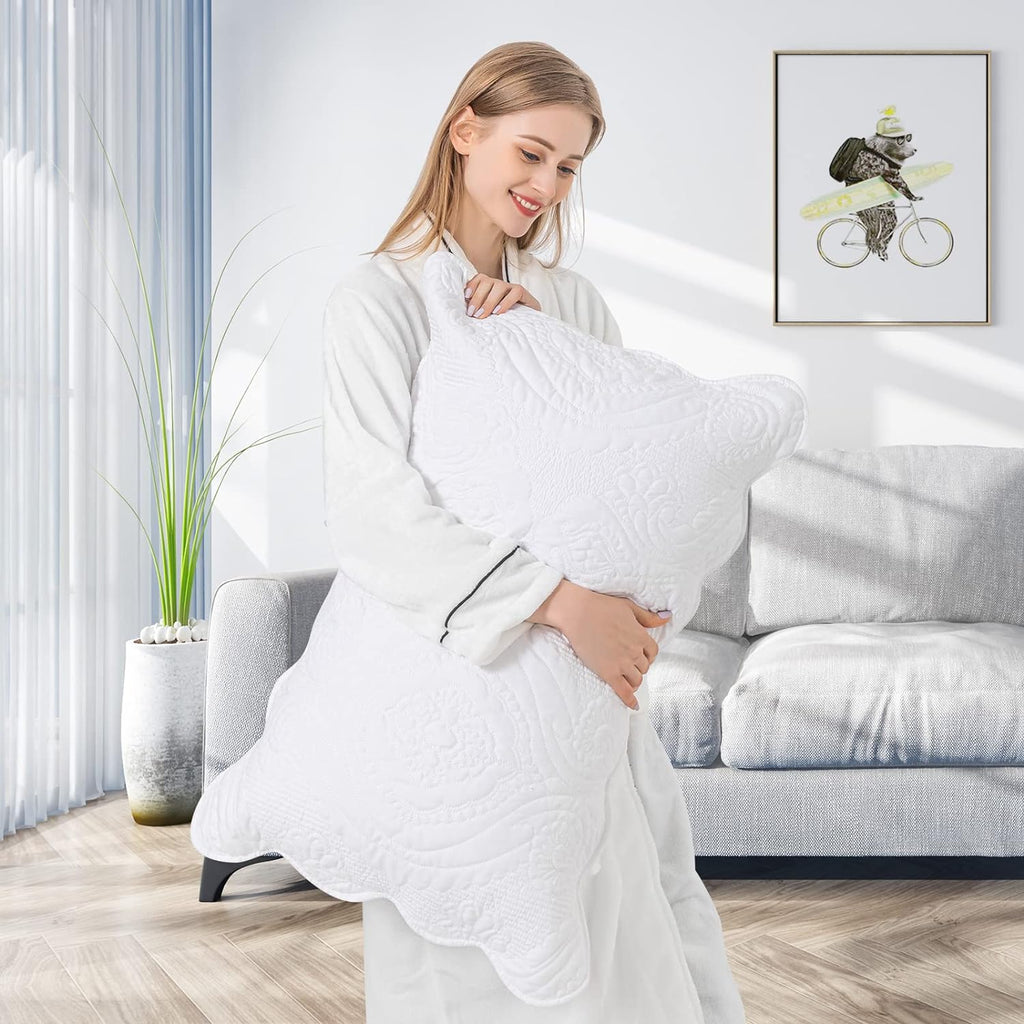 BOSOWOS Quilted Pillow Shams Set of 2, Decorative Microfiber King Bed Pillow Shams, Soft Breathable Pillow Covers with Envelope Closure (White, 2Pcs:20 x 36inch)