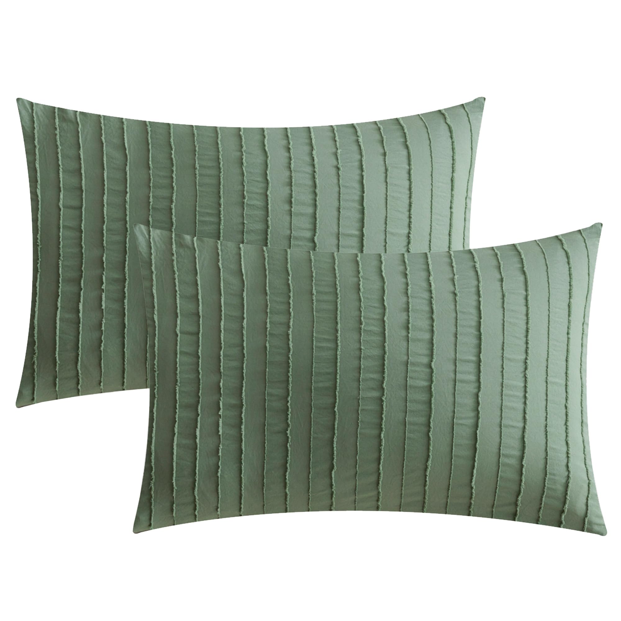 JELLYMONI 2 Pack White Pillowcases Standard Size, Soft Microfiber Striped Tufted Pillow Covers with Envelope Closure (Pillows are not Included)