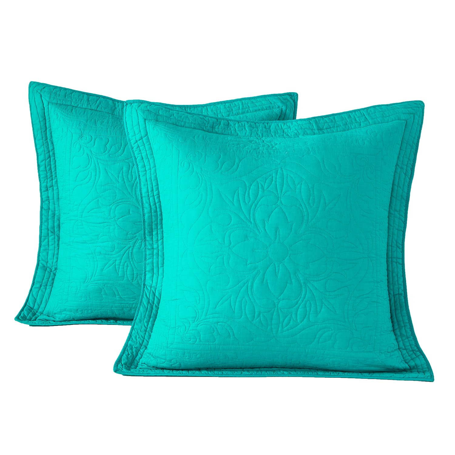 WINLIFE 100% Cotton Quilted Euro Sham Covers, 2 Pack Cotton 26'' x 26'' Pillow Covers, Soft and Breathable Euro Shams, Square Pillow Shams, Navy Blue