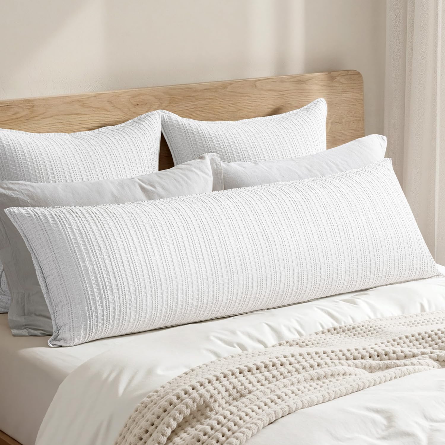 100% Cotton Waffle Pillow Shams Standard Size, 2 Pack 20x26 Decorative Pillow Covers for Bed Couch Sofa, Neutral Weave Cushion Cases Modern Farmhouse Home Decor, Oatmeal