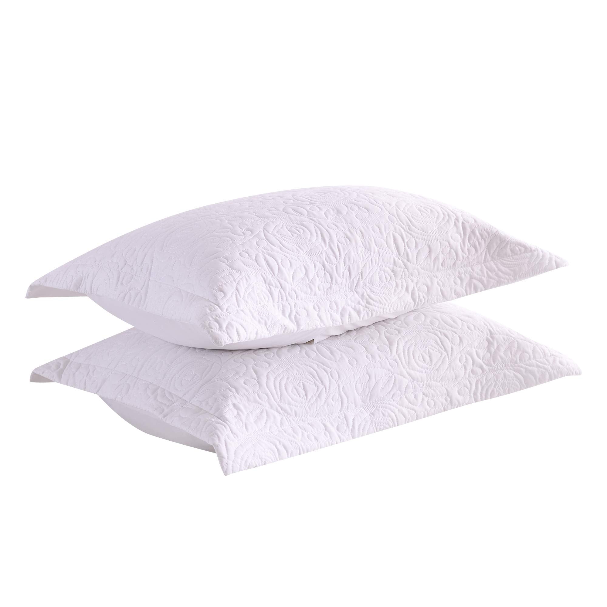 MarCielo 2-Piece Embroidered Pillow Shams, Decorative Microfiber Pillow Covers Set, Standard Size, Beige