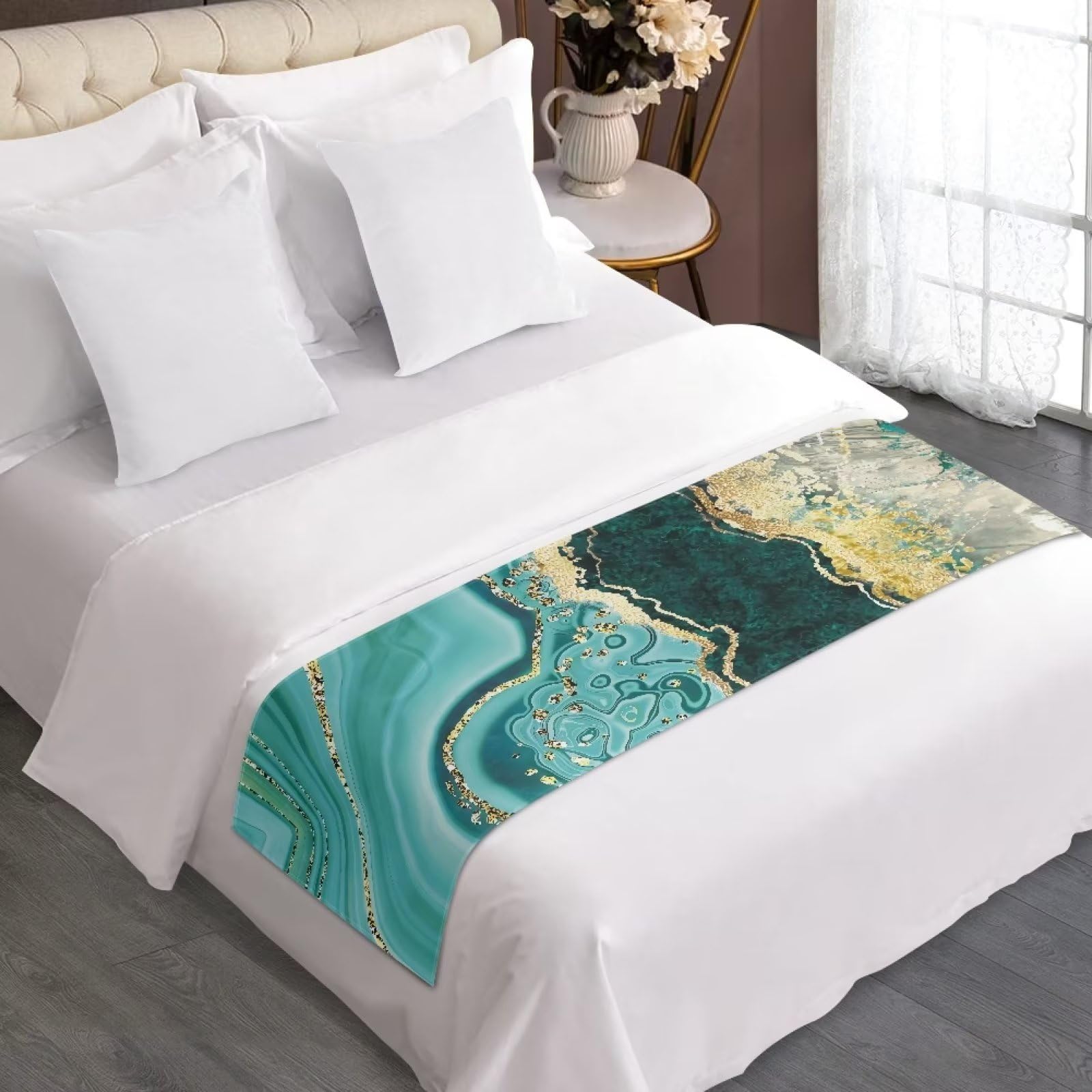 Dreaweet Southwestern Pattern Bed Runner,Aztec Tribal Geometry Pattern Brown Bed Scarf for Foot of Bed Queen Size,Decorative Accent Bedding Scarf for Hotels Homes and Guestrooms