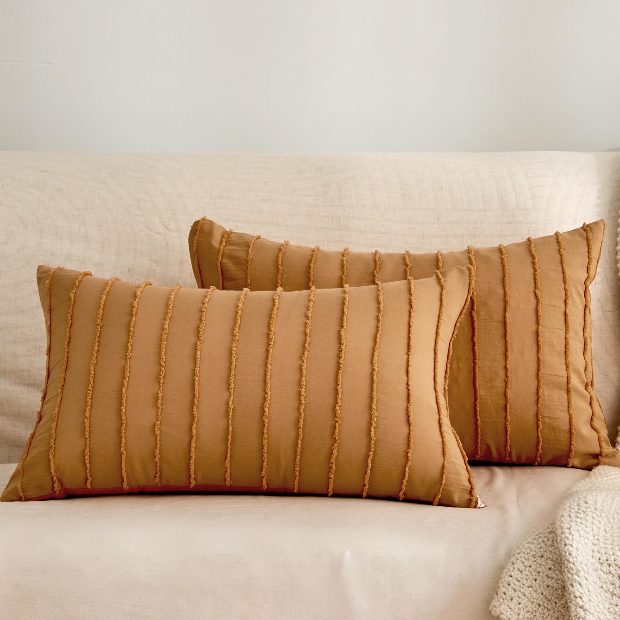 JELLYMONI 2 Pack White Pillowcases Standard Size, Soft Microfiber Striped Tufted Pillow Covers with Envelope Closure (Pillows are not Included)