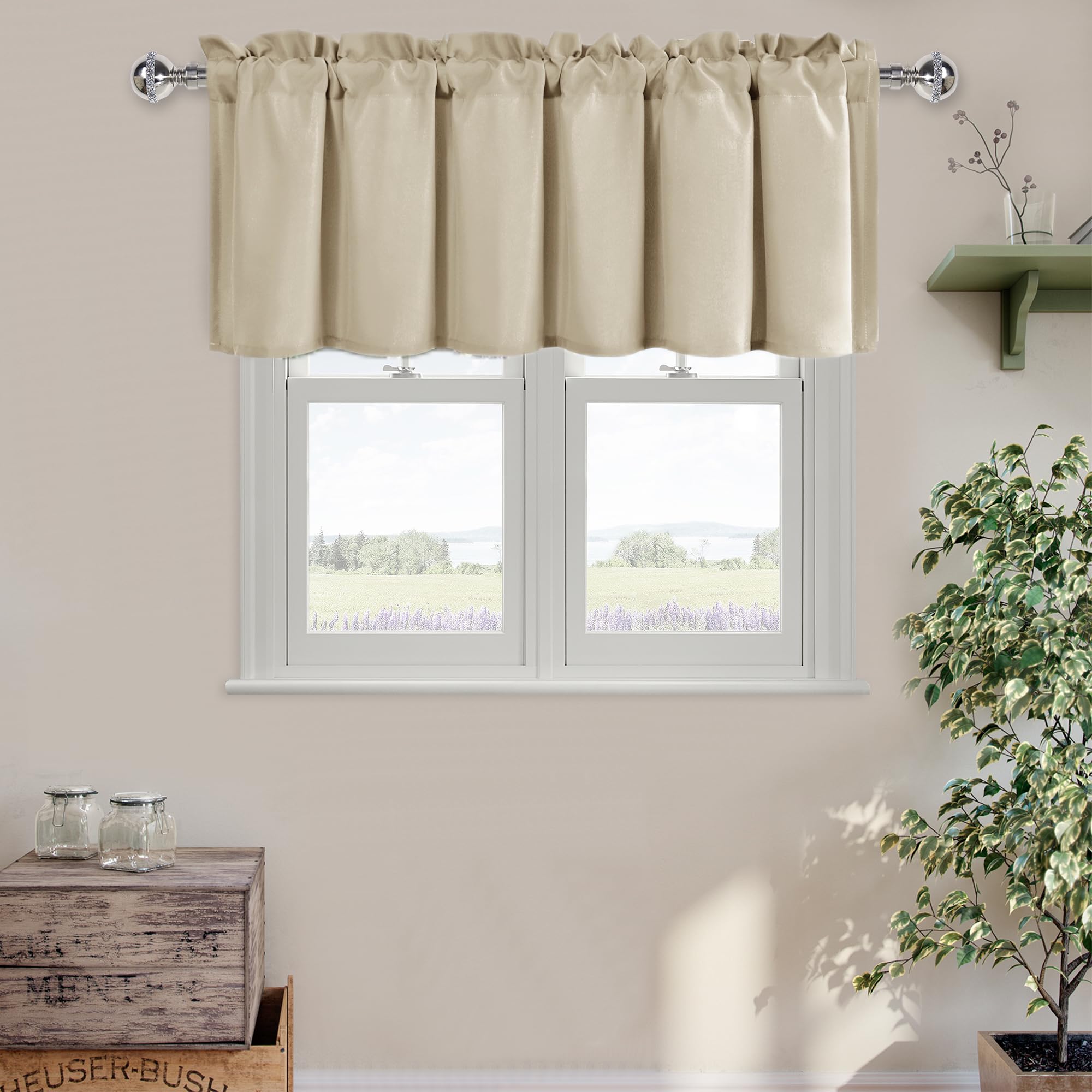 DWCN Valance Curtains for Living Room, Kitchen Valance Solid Short Topper, Rod Pocket Bathroom/Basement Curtain for Window Treatment, 1 Panel, 60 X 18 Inch, Grey