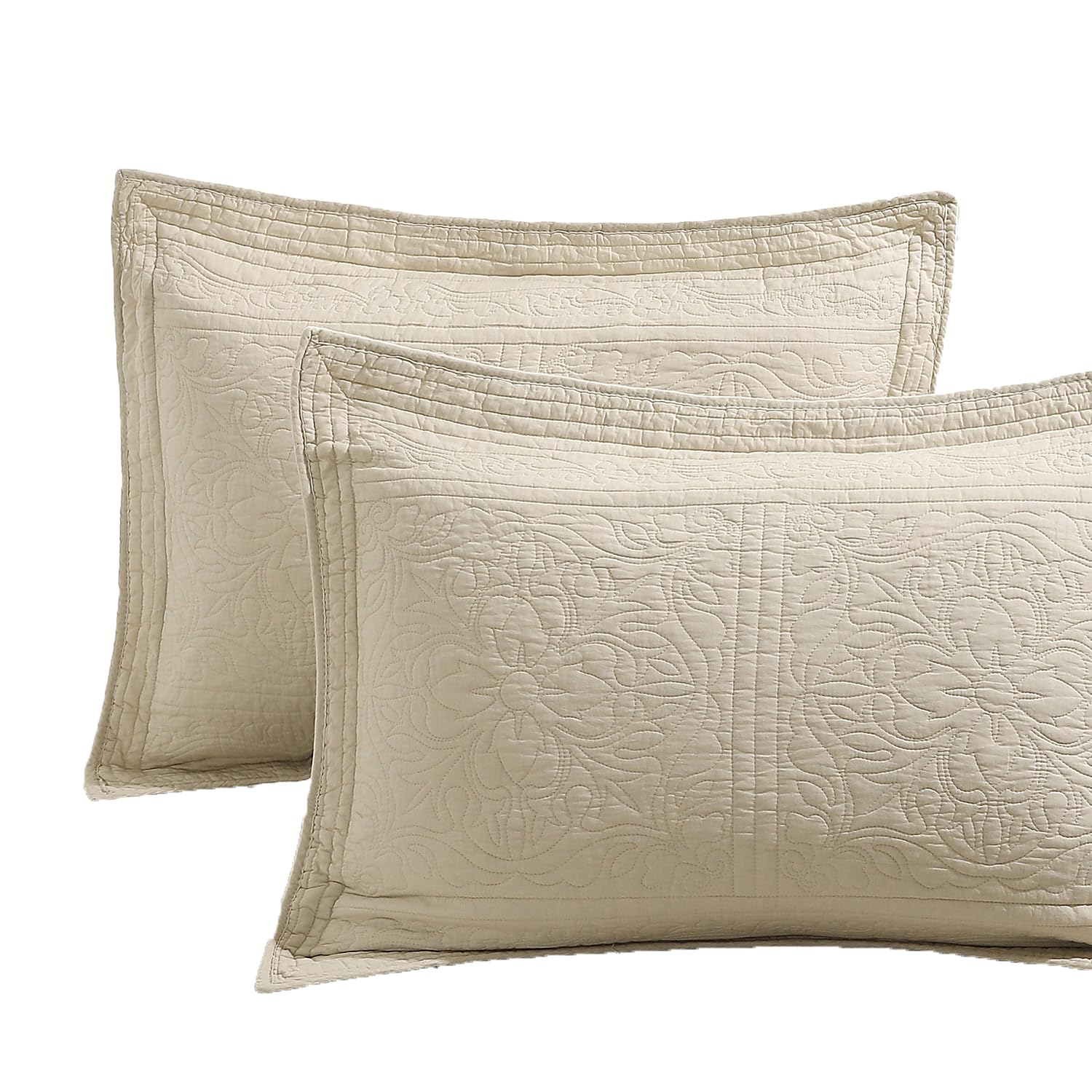 WINLIFE 100% Cotton Quilted Pillow Sham Floral Printed Pillow Cover (Standard, Dusty Pink)