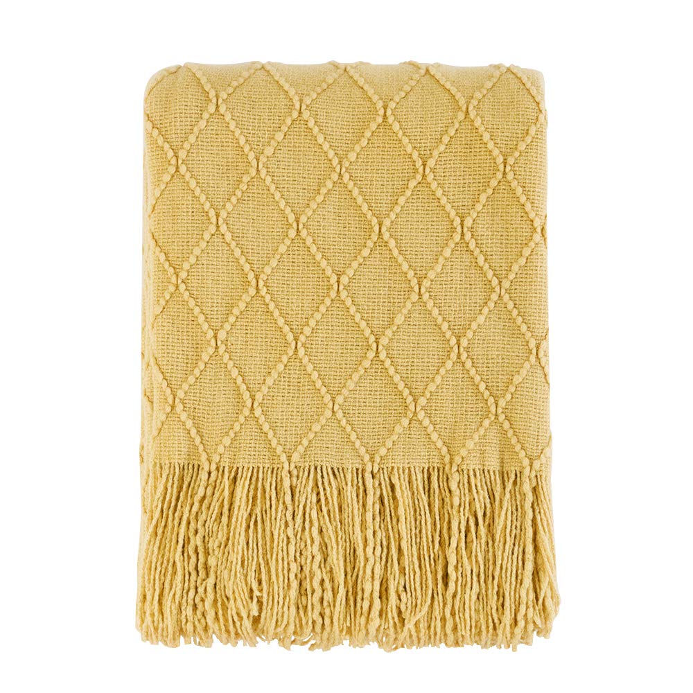 BOURINA Beige Throw Blanket 50x60 Inches Throw Textured Solid Soft Sofa Couch Decorative Knit Blanket