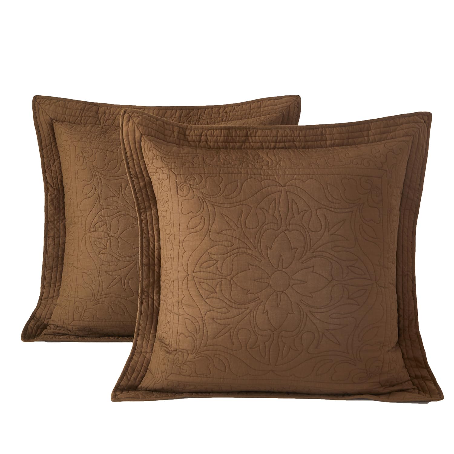 WINLIFE 100% Cotton Quilted Pillow Sham Floral Printed Pillow Cover (Standard, Dusty Pink)
