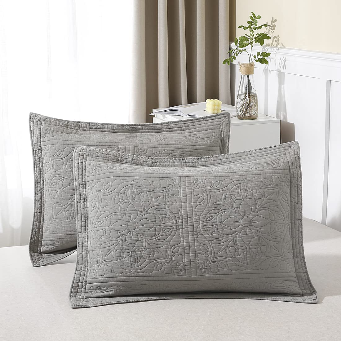 WINLIFE 100% Cotton Quilted Euro Sham Covers, 2 Pack Cotton 26'' x 26'' Pillow Covers, Soft and Breathable Euro Shams, Square Pillow Shams, Navy Blue