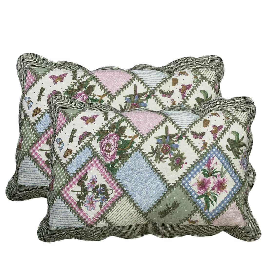 vctops 2-Piece Boho Cotton Quilted Bed Pillow Shams Floral Printed Patchwork Pillow Shams Set, Standard Size (510 Blue, 20"x28")