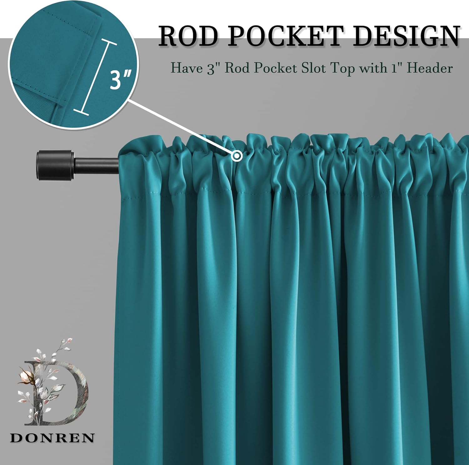 DONREN Teal Valances for Windows - Kitchen Valances for Small Window with Rod Pocket (2 Panels,42 by 18 Inch)