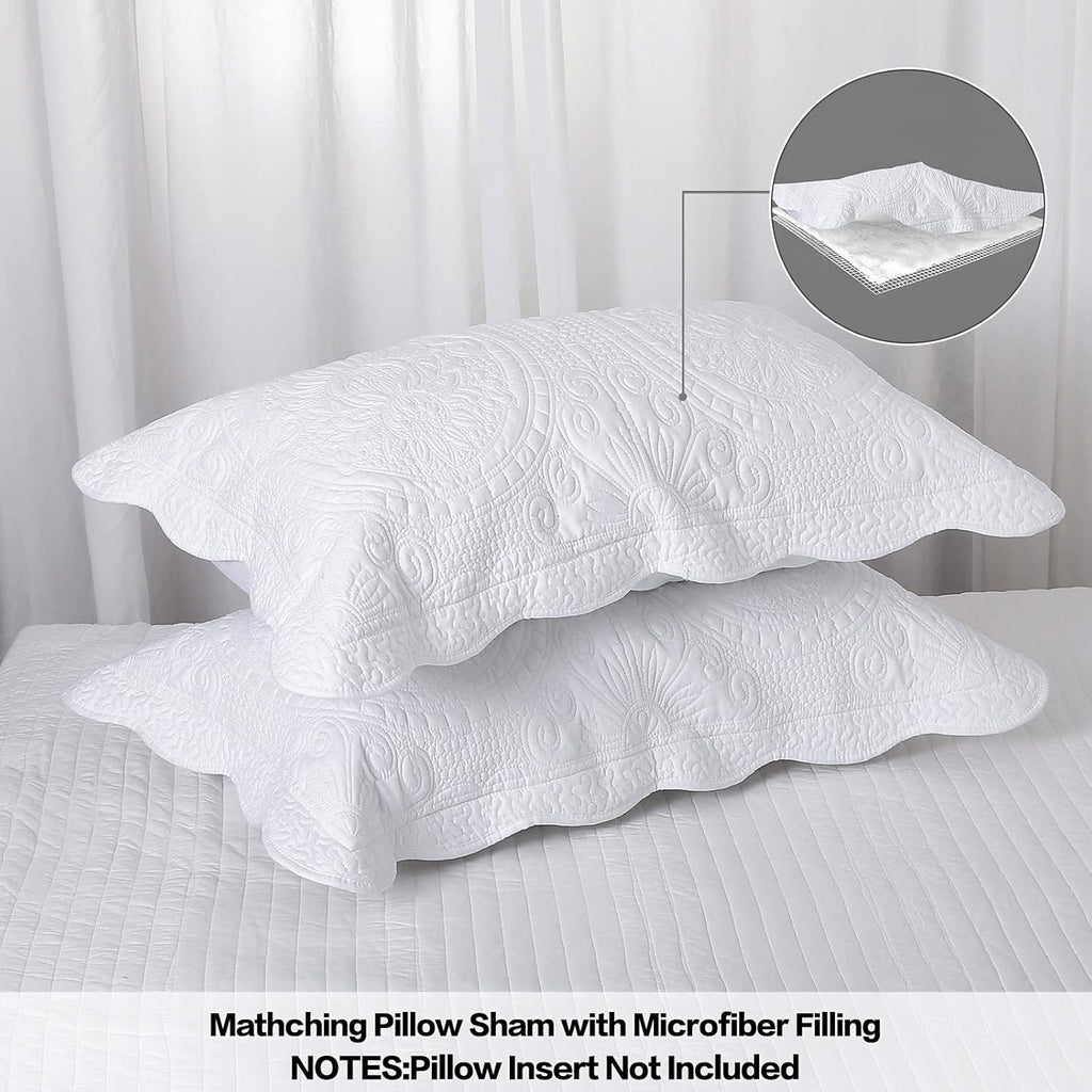 BOSOWOS Pillow Shams Standard Size Set of 2, Ultra Soft Breathable Quilted Pillow Cases 20 x 26 inches for Sleeping, Decorative Microfiber Bed Pillowcases Easy Care, White