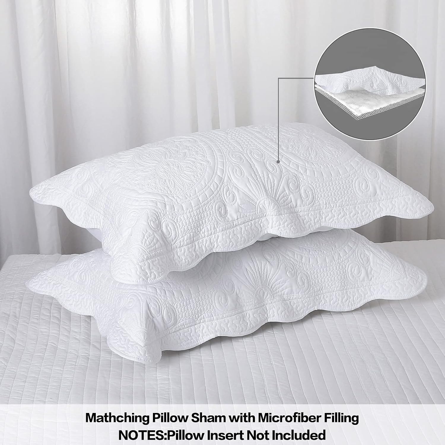 BOSOWOS Pillow Shams Standard Size Set of 2, Ultra Soft Breathable Quilted Pillow Cases 20 x 26 inches for Sleeping, Decorative Microfiber Bed Pillowcases Easy Care, White