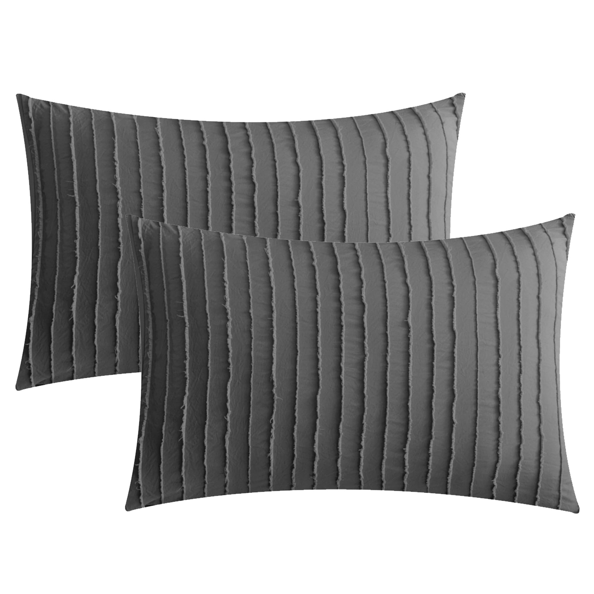 JELLYMONI 2 Pack White Pillowcases Standard Size, Soft Microfiber Striped Tufted Pillow Covers with Envelope Closure (Pillows are not Included)