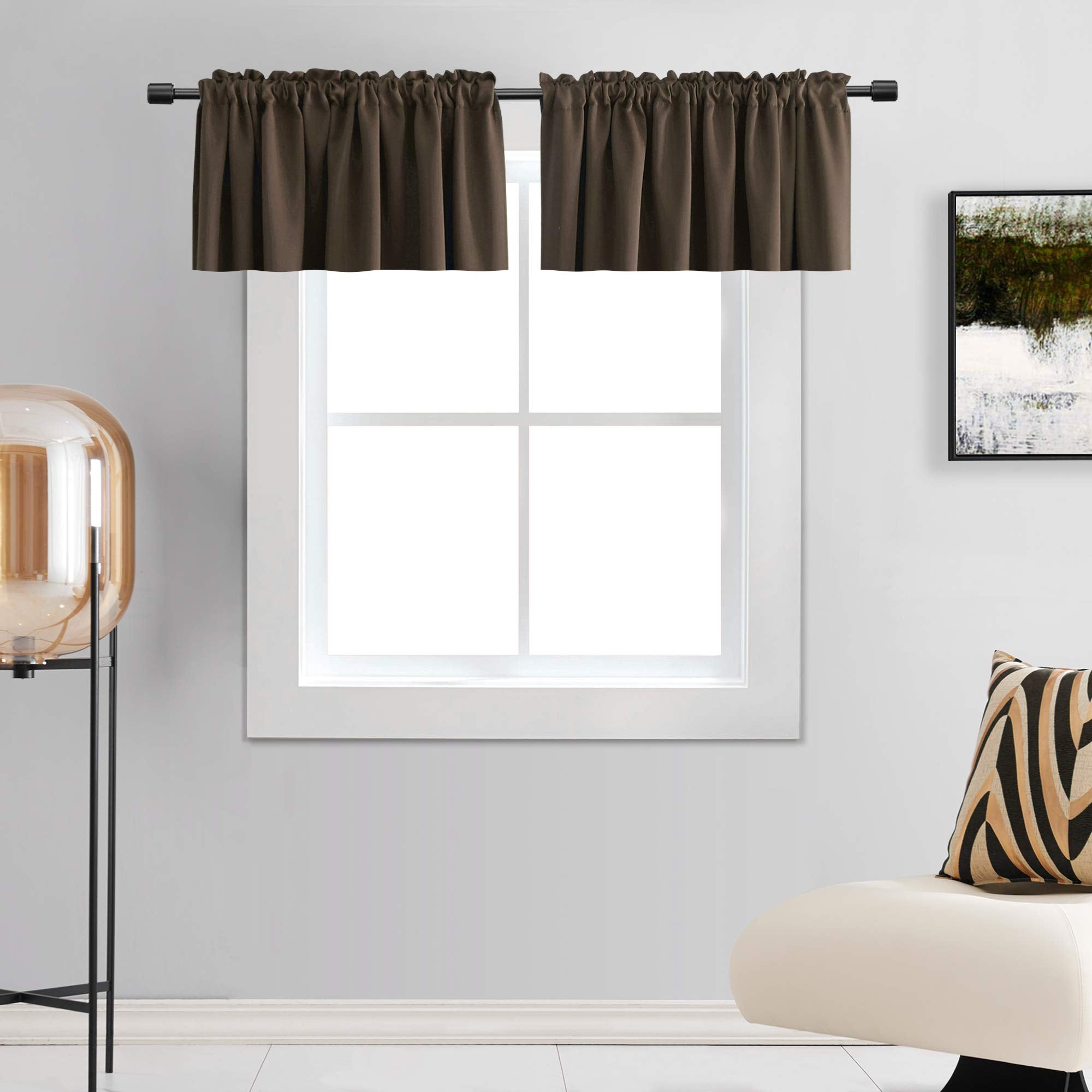 DONREN Teal Valances for Windows - Kitchen Valances for Small Window with Rod Pocket (2 Panels,42 by 18 Inch)