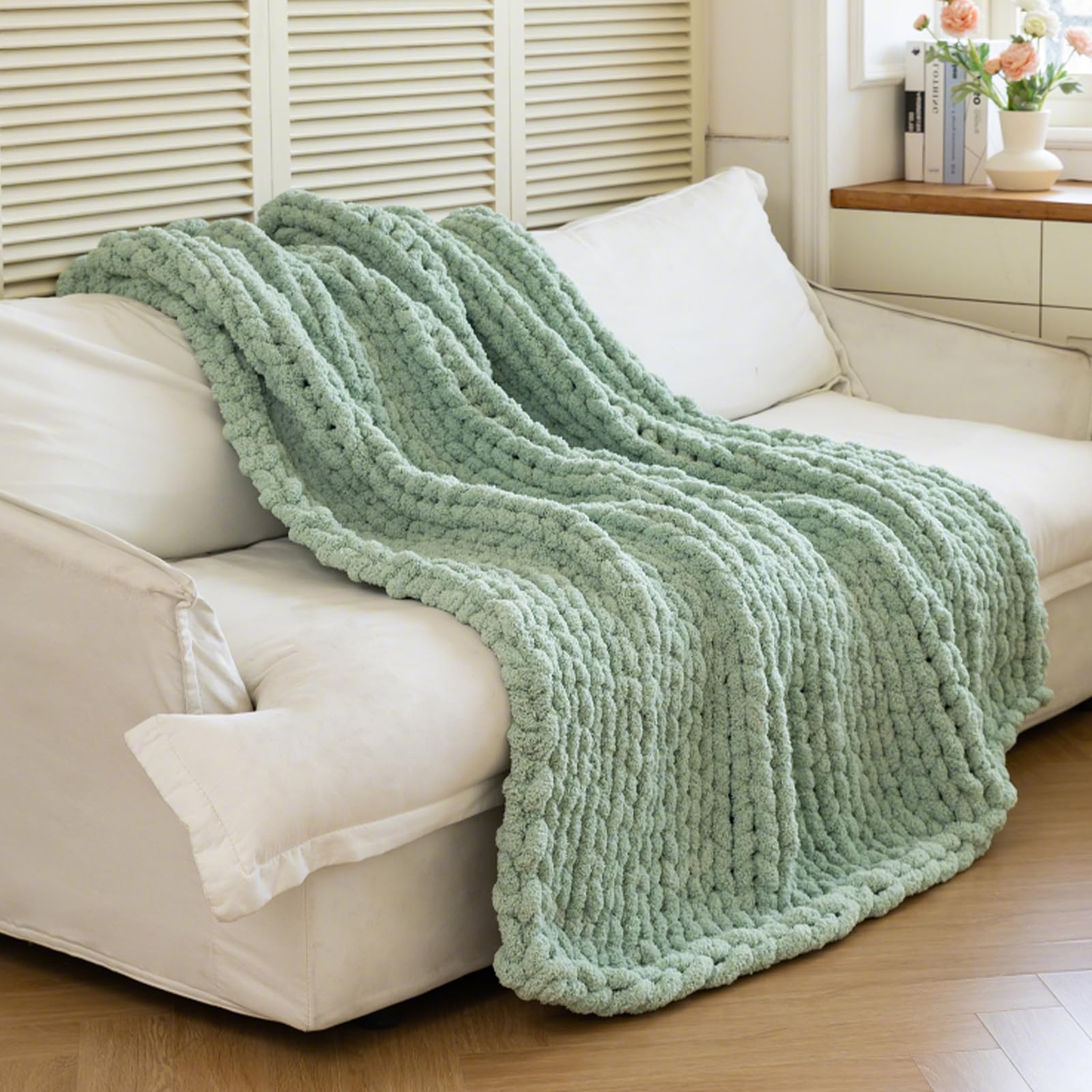 Chunky Knit Blanket - Luxury Soft Cozy 50 * 60 Throw Blanket,100% Woven Blanket Rope Knot Throw Blanket for Couch, Sofa, Home Decor, Gift - Machine Washable (Cream, 50 * 60)