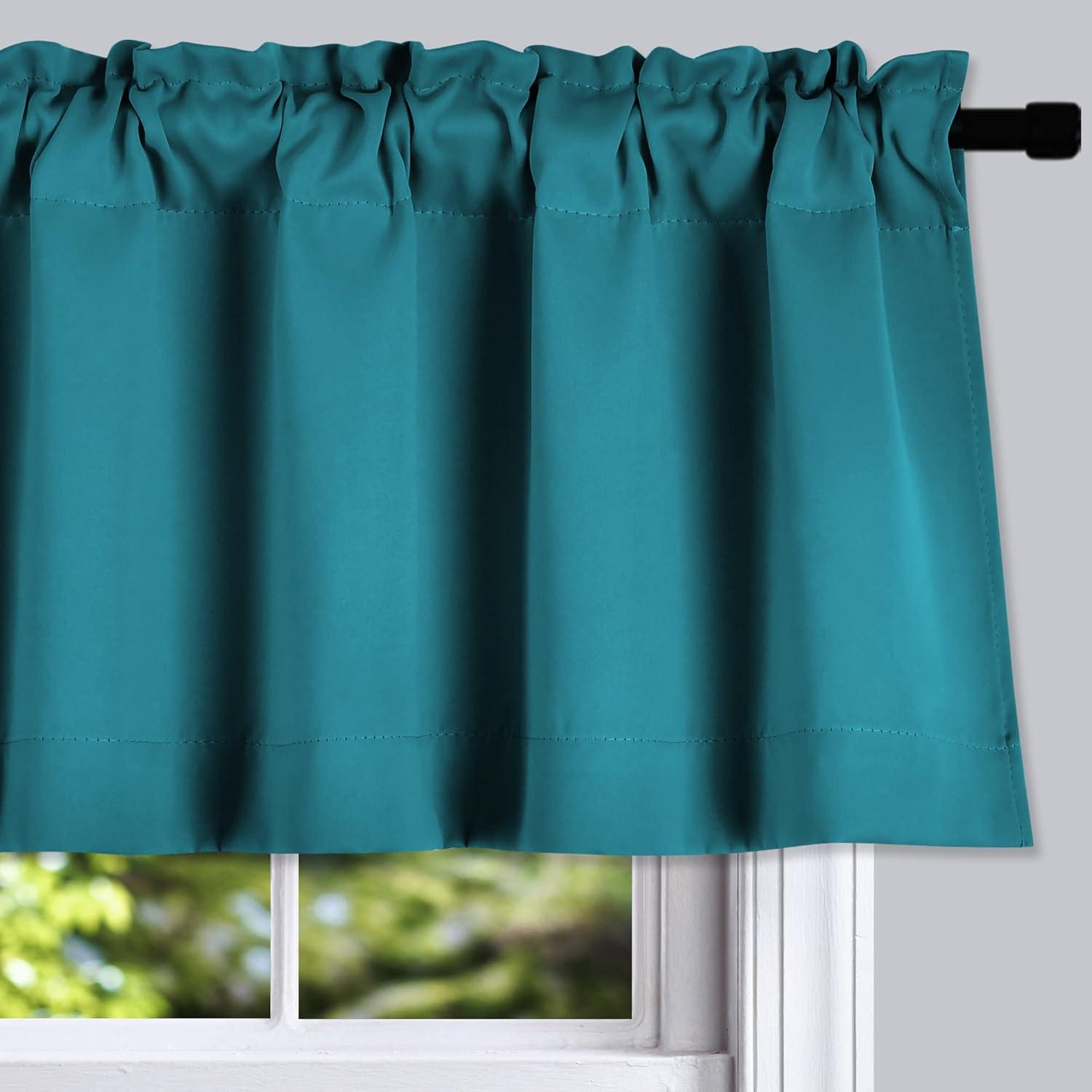 DONREN Teal Valances for Windows - Kitchen Valances for Small Window with Rod Pocket (2 Panels,42 by 18 Inch)