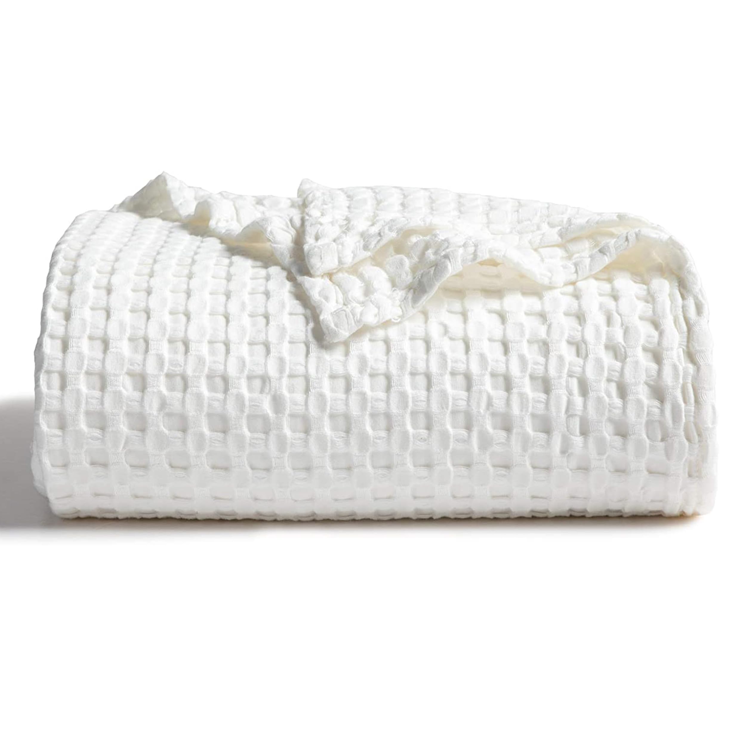 Bedsure Cooling Waffle Queen Size Blanket - Lightweight Cotton Summer Blanket of Rayon Derived from Bamboo for Hot Sleepers, Luxury Throws for Bed, Couch and Sofa, Ivory, 90x90 Inches
