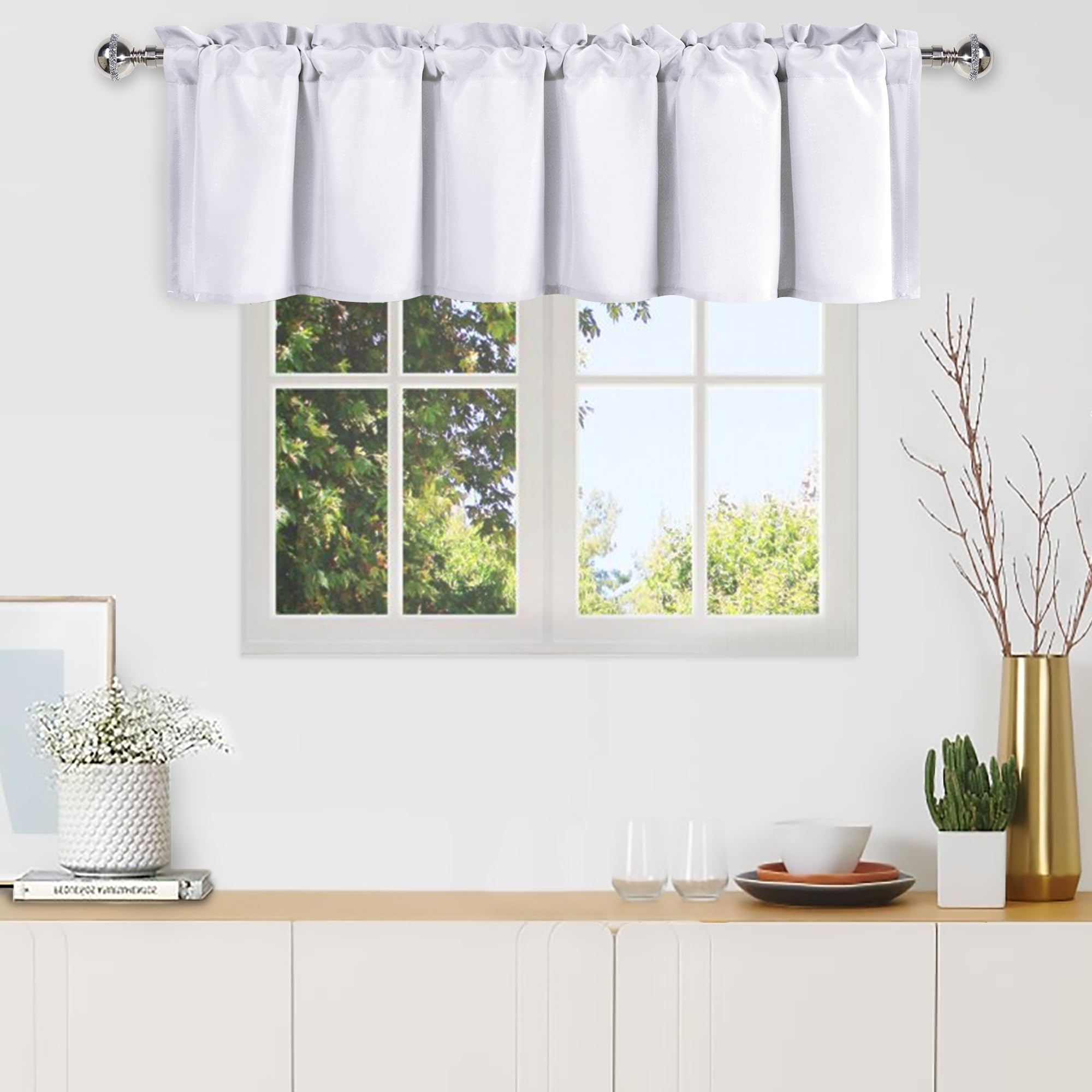 DWCN Valance Curtains for Living Room, Kitchen Valance Solid Short Topper, Rod Pocket Bathroom/Basement Curtain for Window Treatment, 1 Panel, 60 X 18 Inch, Grey