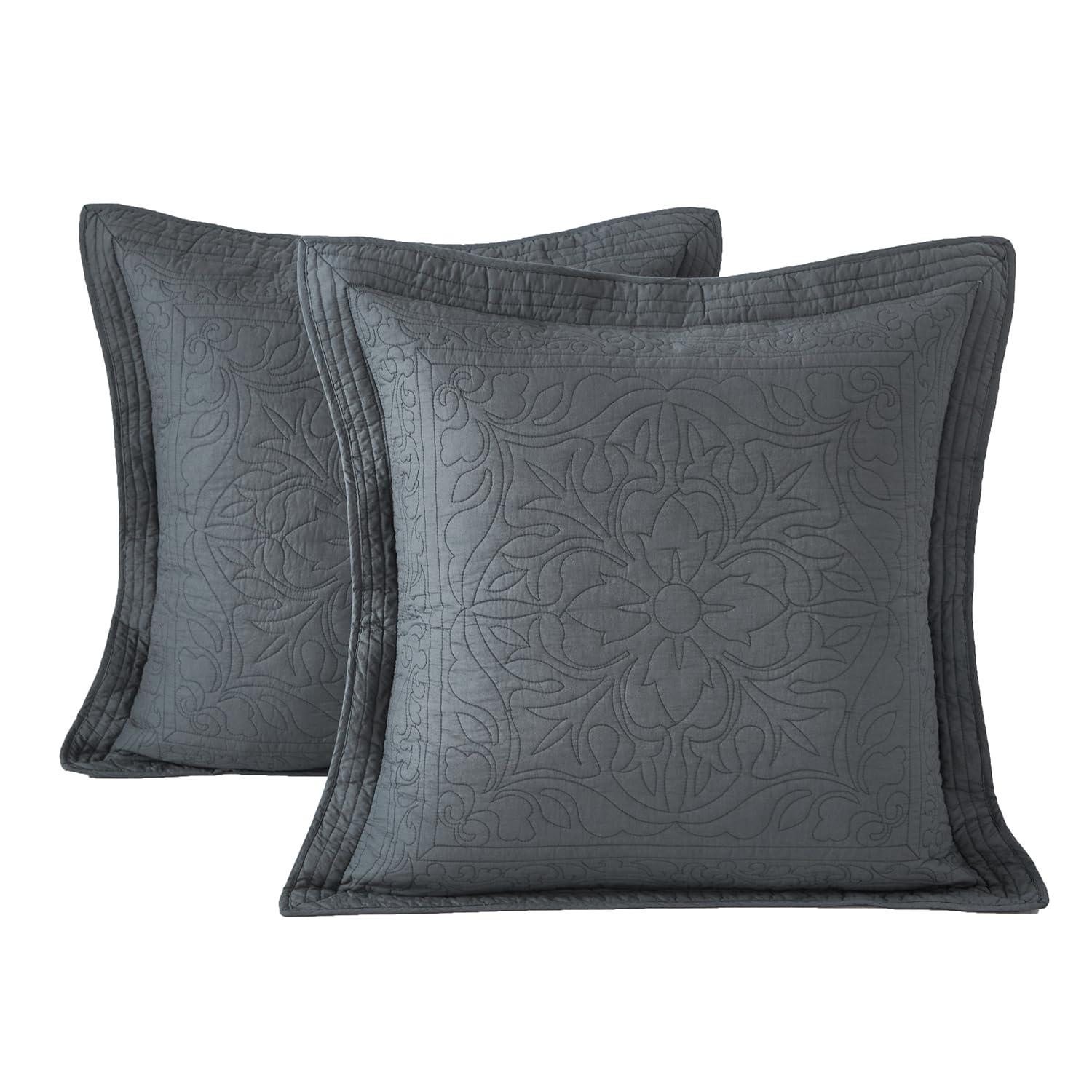 WINLIFE 100% Cotton Quilted Pillow Sham Floral Printed Pillow Cover (Standard, Dusty Pink)