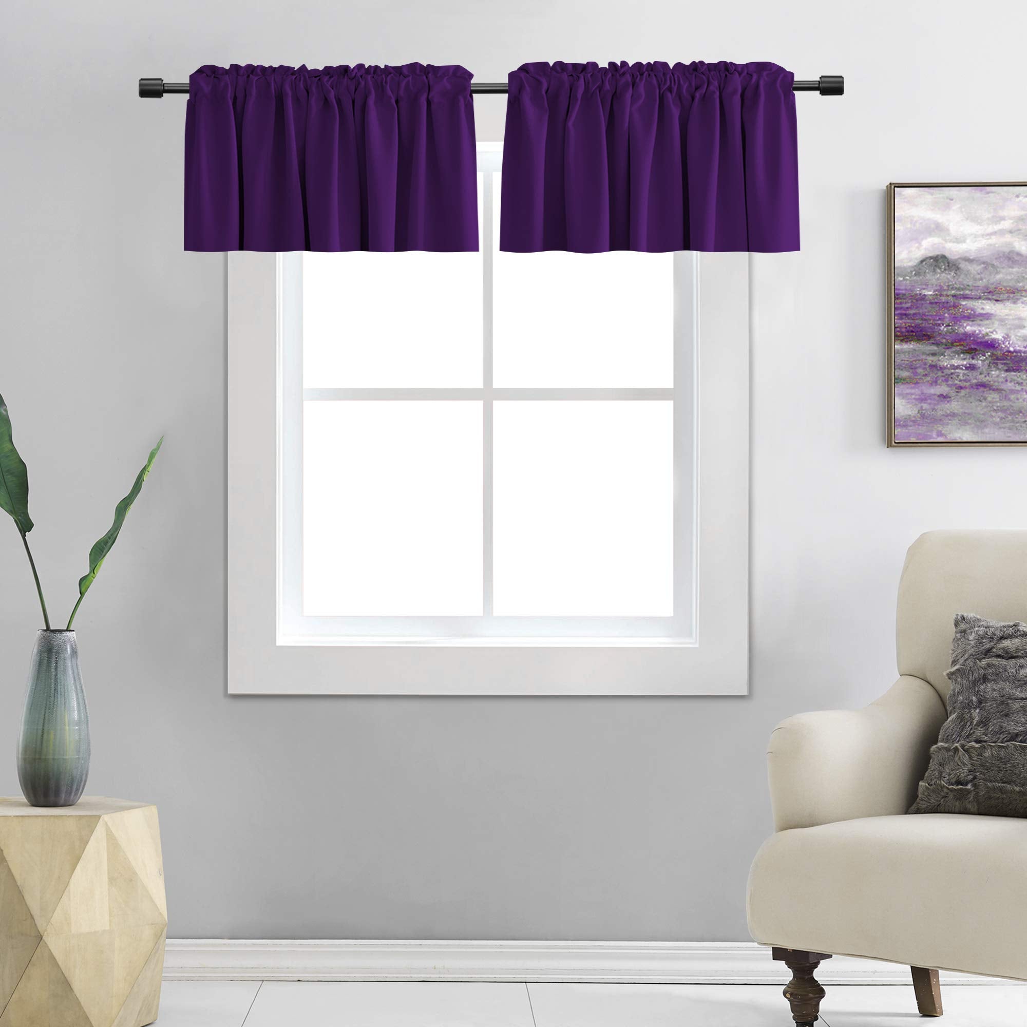 DONREN Teal Valances for Windows - Kitchen Valances for Small Window with Rod Pocket (2 Panels,42 by 18 Inch)