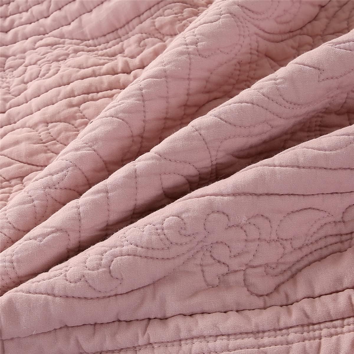 WINLIFE 100% Cotton Quilted Pillow Sham Floral Printed Pillow Cover (Standard, Dusty Pink)