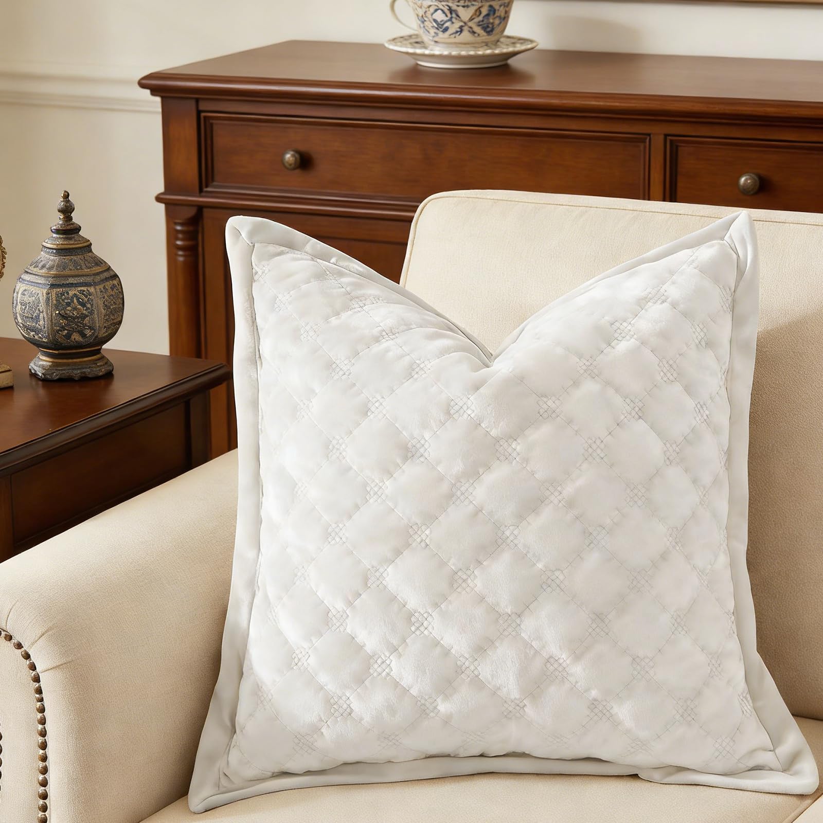 Standard Pillowcase 20X26 1 Piece Pillow Cover with Envelope Closure Rectangular Quilted Pillow Case Soft Decorative Texture Pillow Sham for Bed, Ivory White