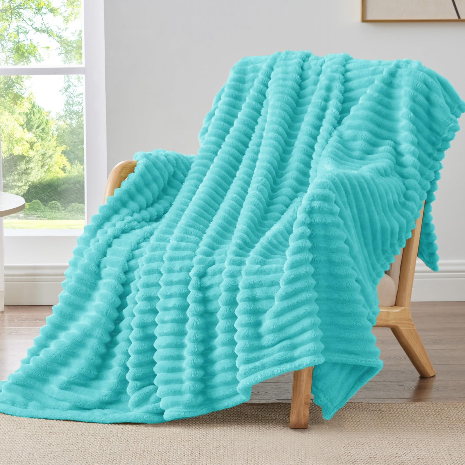 BEDELITE Fleece Throw Blanket for Couch - 300GSM Soft & Warm Fluffy Cream White Blanket, Decorative and Giftable Striped Blankets for Women, Men, 50"x60"