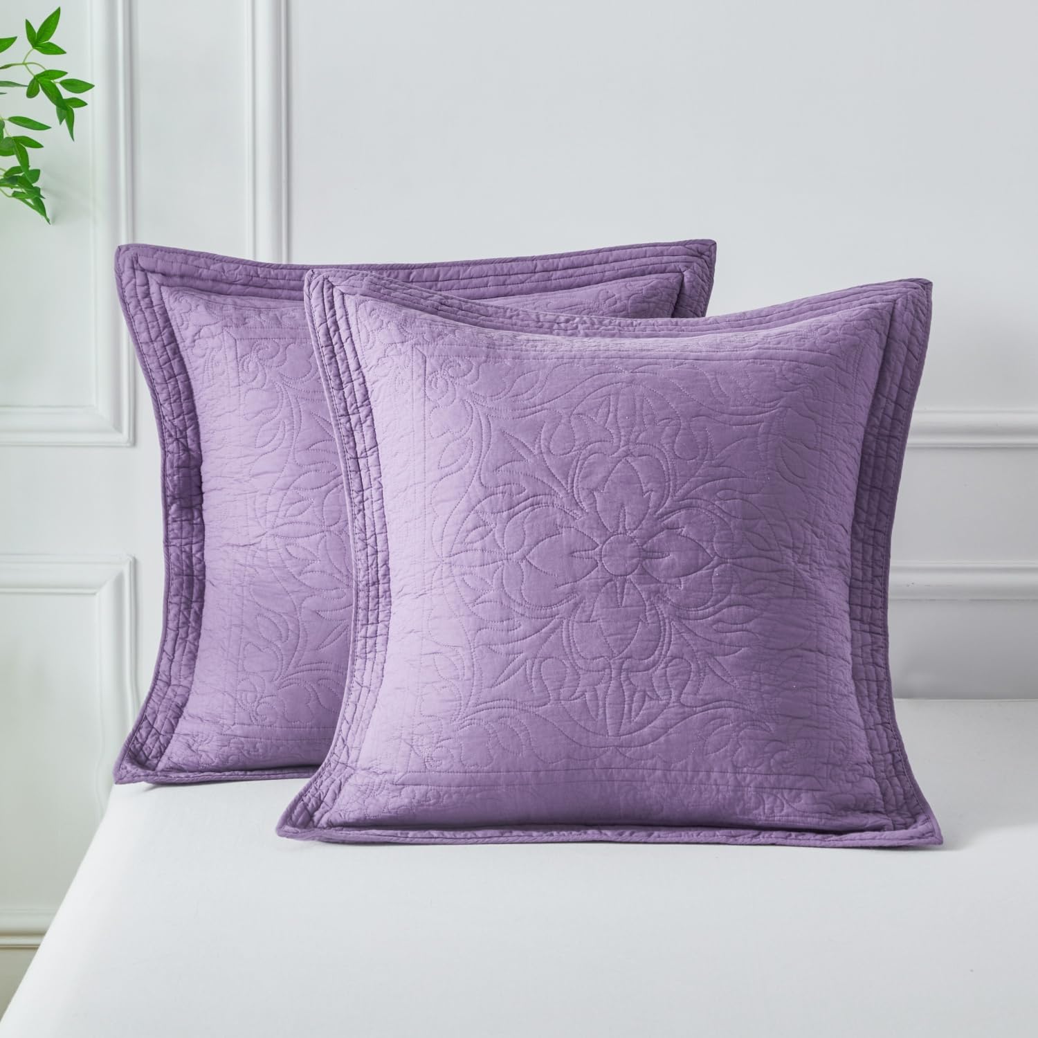 WINLIFE 100% Cotton Quilted Euro Sham Covers, 2 Pack Cotton 26'' x 26'' Pillow Covers, Soft and Breathable Euro Shams, Square Pillow Shams, Navy Blue
