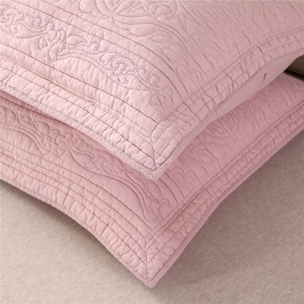 WINLIFE 100% Cotton Quilted Pillow Sham Floral Printed Pillow Cover (Standard, Dusty Pink)