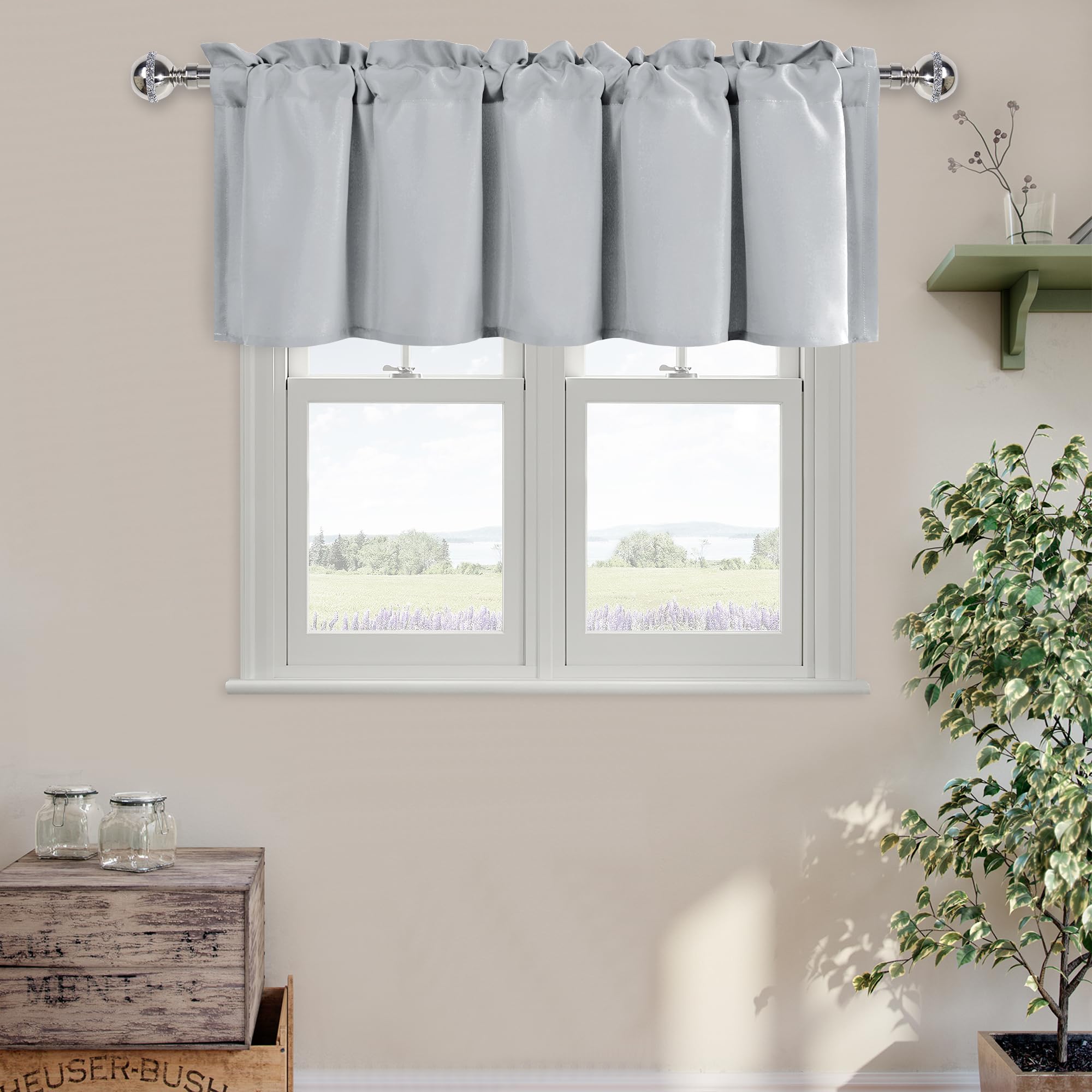 DWCN Valance Curtains for Living Room, Kitchen Valance Solid Short Topper, Rod Pocket Bathroom/Basement Curtain for Window Treatment, 1 Panel, 60 X 18 Inch, Grey