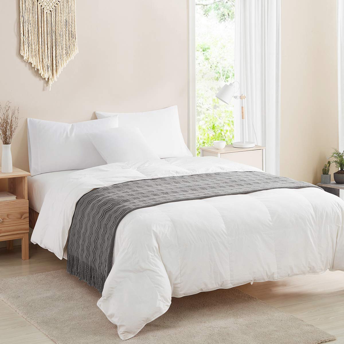 BOURINA Beige Throw Blanket 50x60 Inches Throw Textured Solid Soft Sofa Couch Decorative Knit Blanket