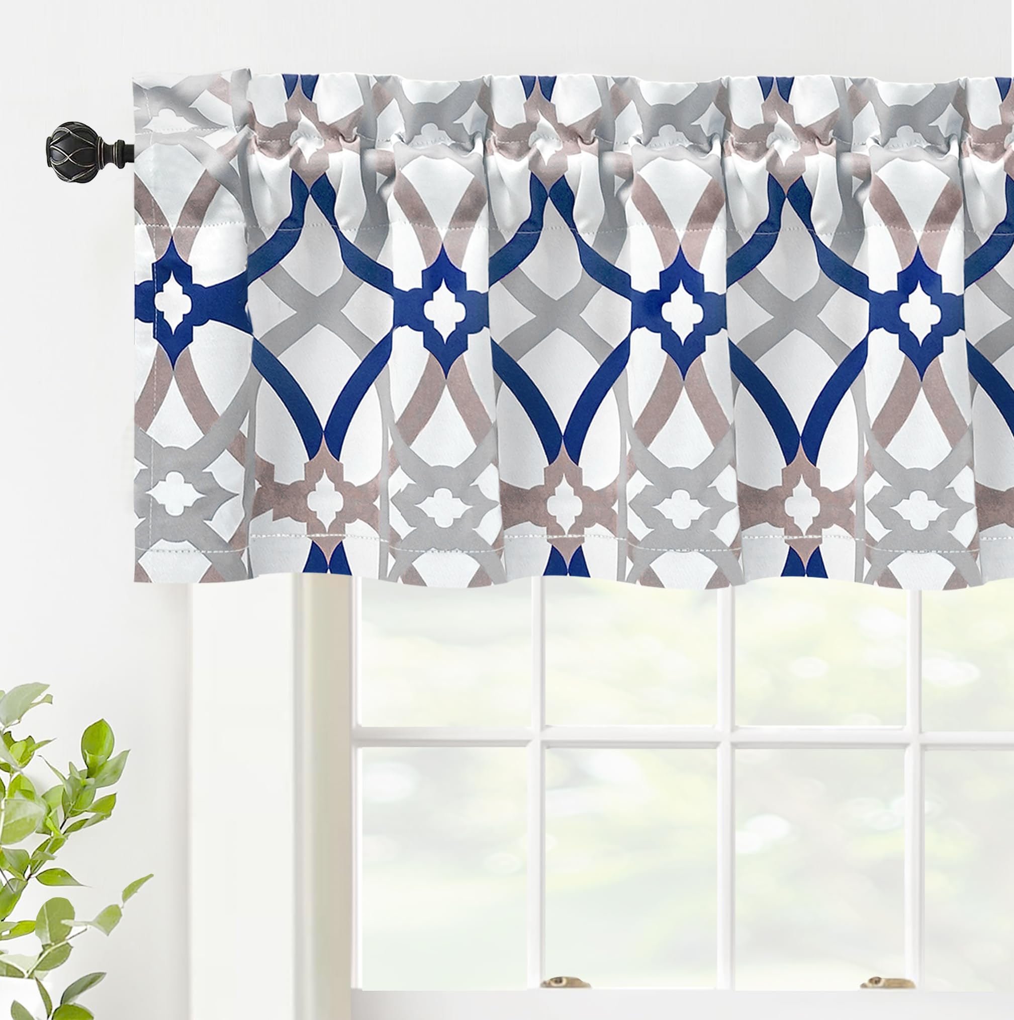 DriftAway Alexander Blackout Valances for Windows Thermal Insulated Kitchen Topper Geometric Moroccan Mid Century Pattern Match Thick Bathroom Curtain Valance Rod Pocket 52 Inch by 18 Inch Yellow/Gray