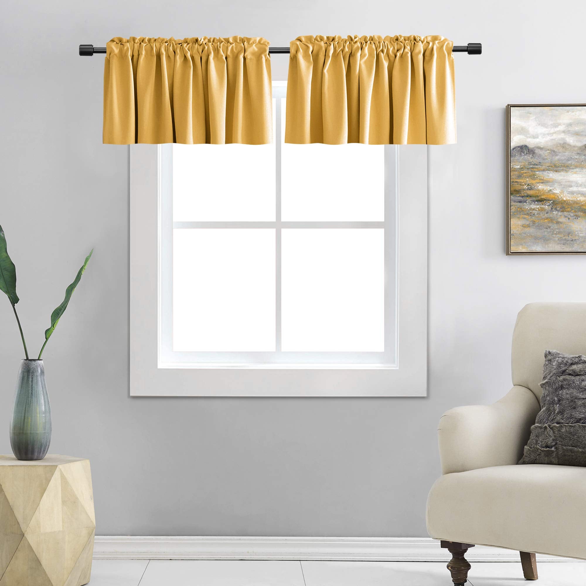 DONREN Teal Valances for Windows - Kitchen Valances for Small Window with Rod Pocket (2 Panels,42 by 18 Inch)