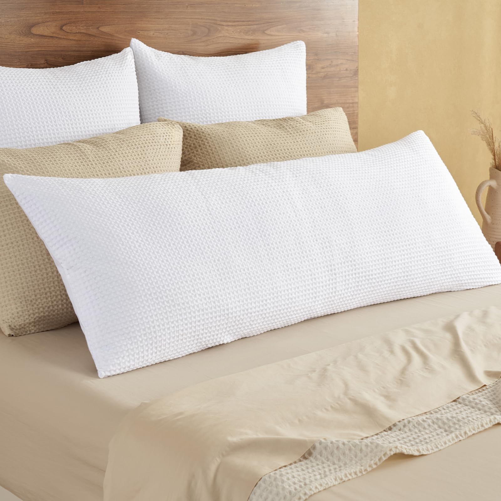 PHF 100% Cotton Waffle Pillow Shams Standard Size, 2 Pack 20" x 26" Soft Skin-Friendly and Breathable Pillowcases, No Filling, Aesthetic Woven Waffle Weave Pillow Covers for Bed, Dark Navy