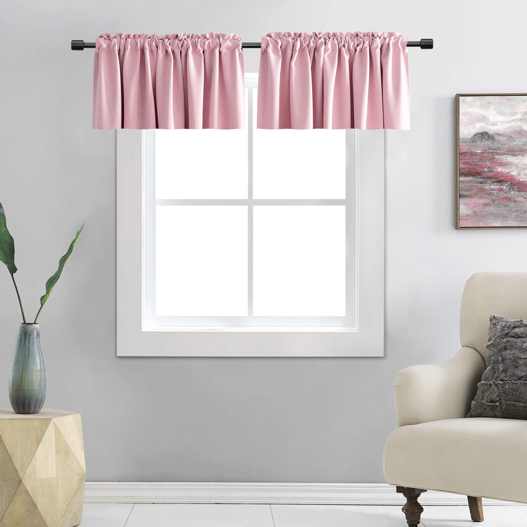 DONREN Teal Valances for Windows - Kitchen Valances for Small Window with Rod Pocket (2 Panels,42 by 18 Inch)