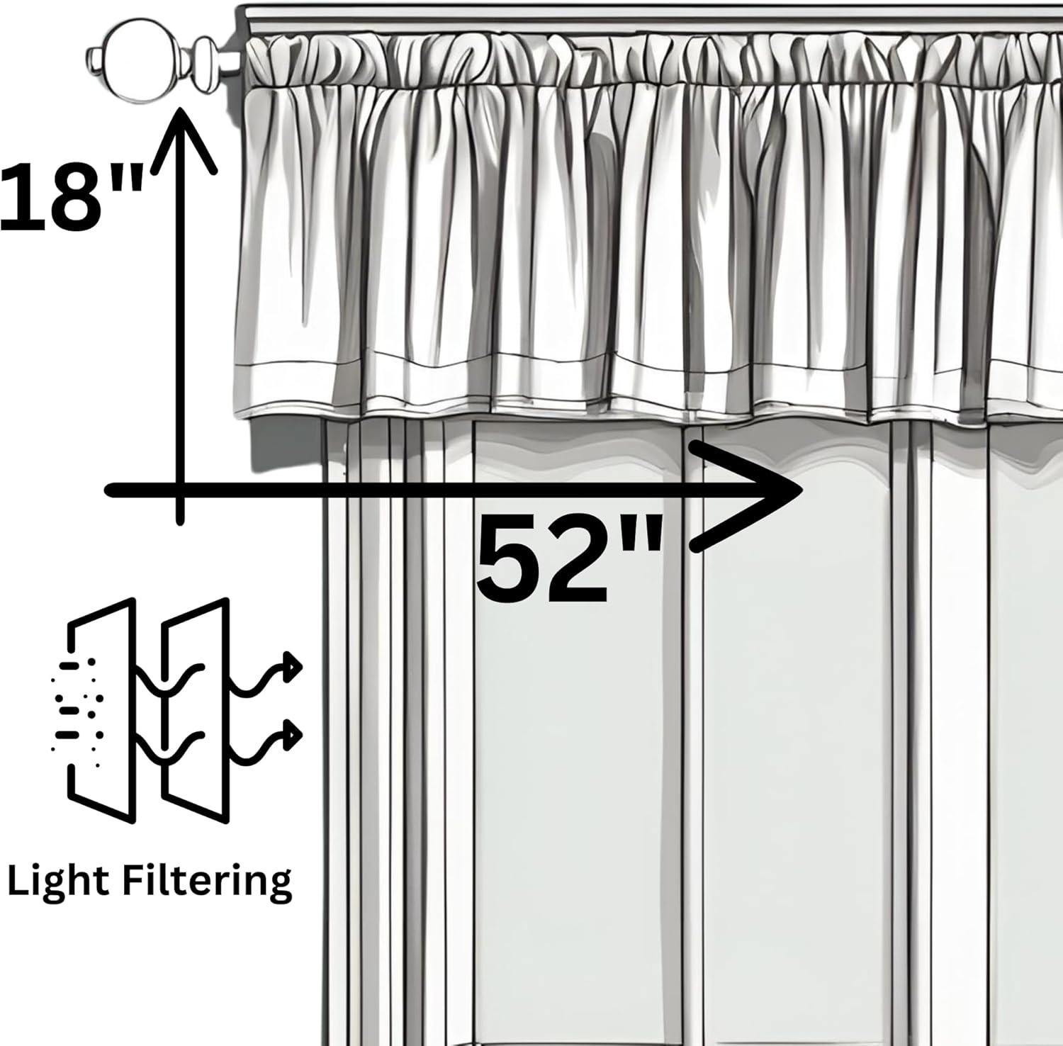 DaDa Bedding Denim Blue Elegance Window Curtain - Semi Sheer Valance Floral Botanical Striped Scalloped Tailored Edge Kitchen Decor - 18" x 52"