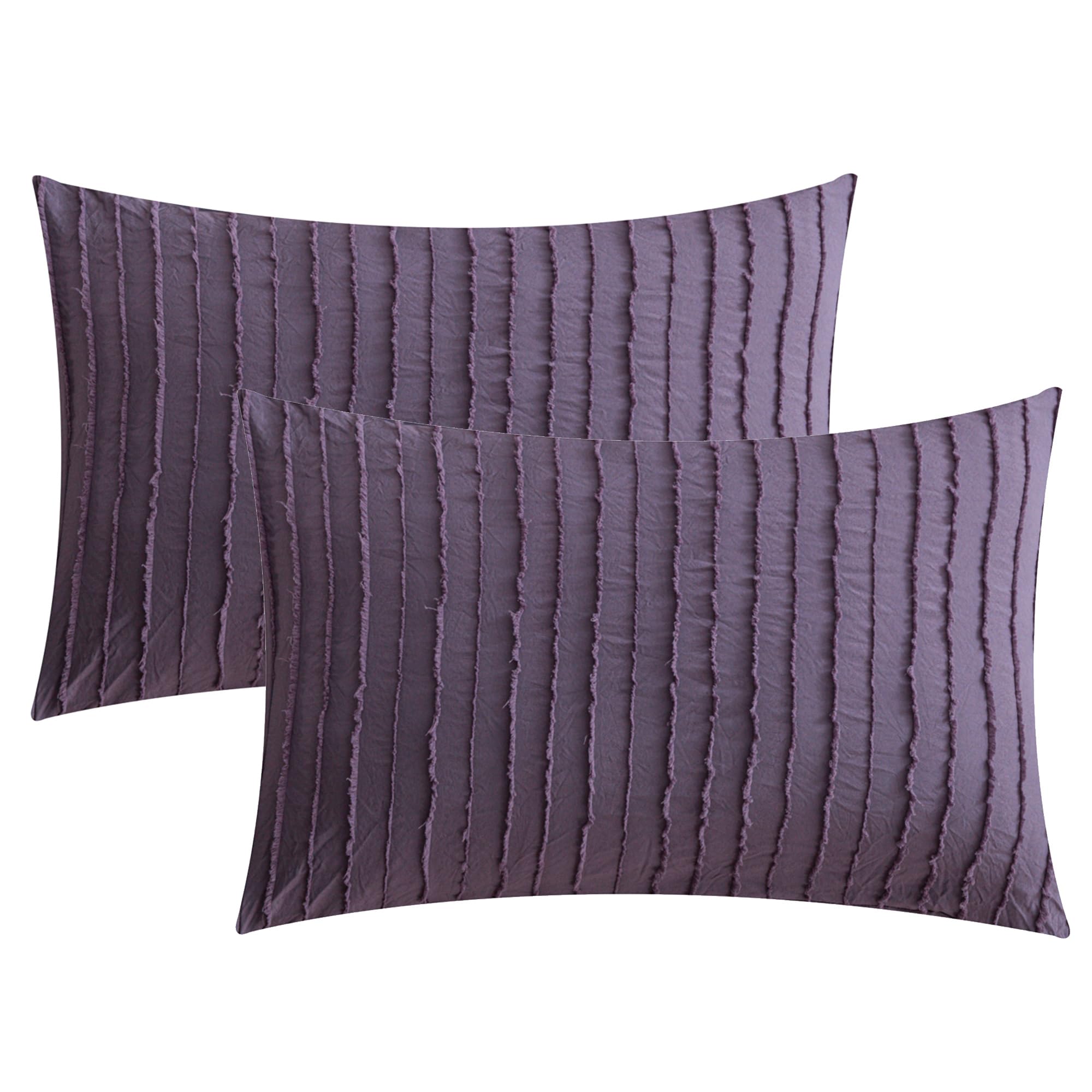 JELLYMONI 2 Pack White Pillowcases Standard Size, Soft Microfiber Striped Tufted Pillow Covers with Envelope Closure (Pillows are not Included)