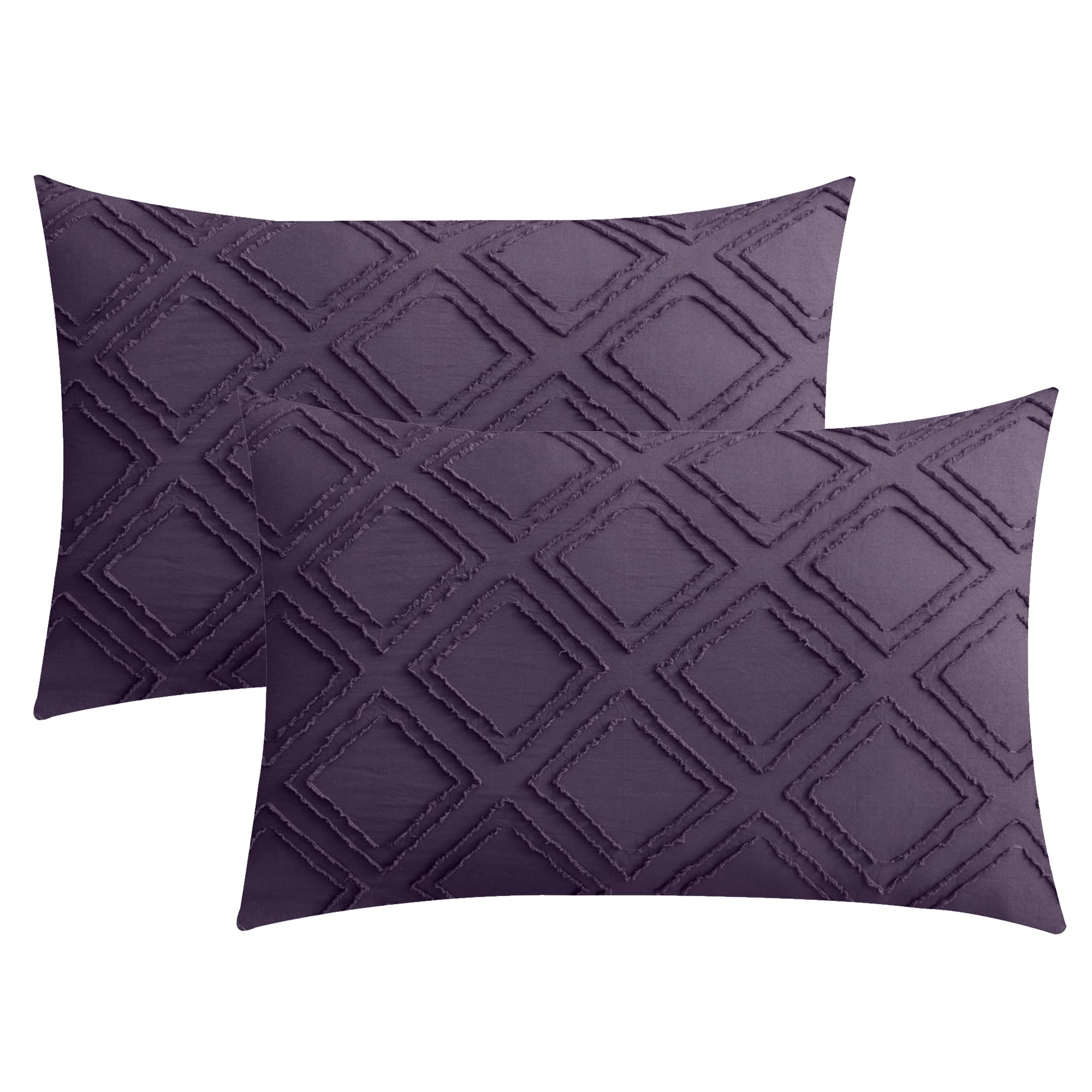 JELLYMONI Pillowcases Standard Size Green 2 Pack Boho Plaid Bed Pillow Covers 20x26in Polyester Envelope Pillow Shams Tufted Bohemian Textured (Pillows are not Included)